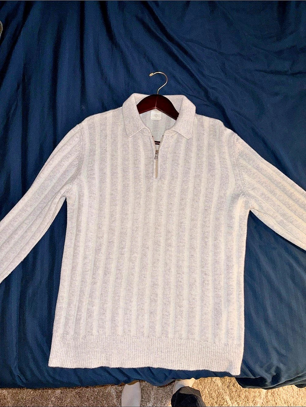 eleventy Cashmere Ribbed Quarter-Zip Sweater in Grey